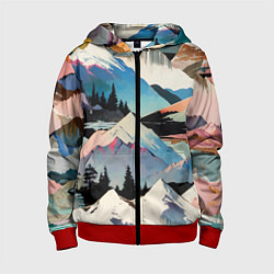 Толстовка на молнии детская Снежные горы, цвет: 3D-красный