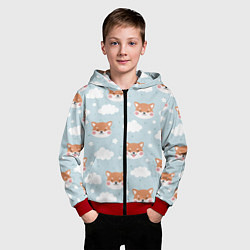 Толстовка на молнии детская Узор сибу ину и облака, цвет: 3D-красный — фото 2