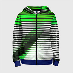 Толстовка на молнии детская Зелёно-чёрные полосы на белом фоне, цвет: 3D-синий
