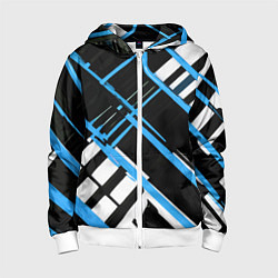 Толстовка на молнии детская Сине-белые линии на чёрном фоне, цвет: 3D-белый