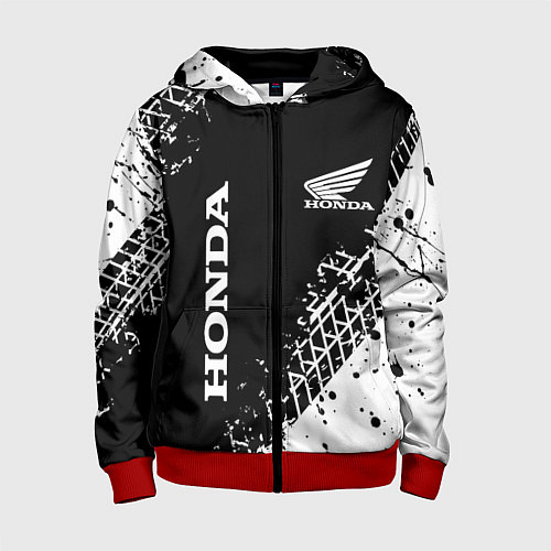 Детская толстовка на молнии Honda - следы от шин / 3D-Красный – фото 1