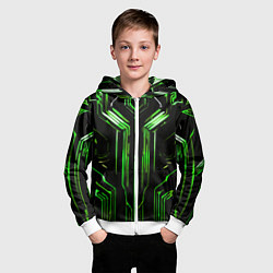 Толстовка на молнии детская Green stripes on a black background, цвет: 3D-белый — фото 2