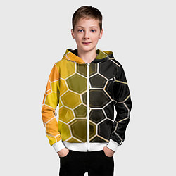 Толстовка на молнии детская Белые шестиугольники на чёрно-жёлтом фоне, цвет: 3D-белый — фото 2