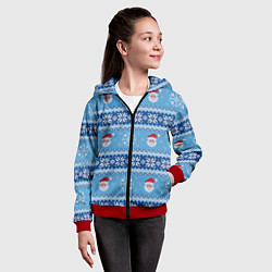 Толстовка на молнии детская Вязаный новогодний узор с Дедом Морозом, цвет: 3D-красный — фото 2