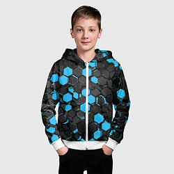 Толстовка на молнии детская Сине-серые шестиугольники на чёрном фоне, цвет: 3D-белый — фото 2