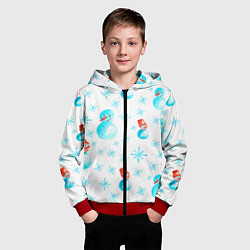 Толстовка на молнии детская Зимний новогодний узор со снеговиками и снежинками, цвет: 3D-красный — фото 2