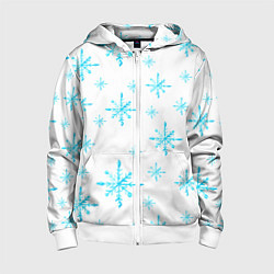 Толстовка на молнии детская Зимний узор из снежинок, цвет: 3D-белый