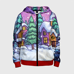 Толстовка на молнии детская Новогодний мультяшный двор, цвет: 3D-красный