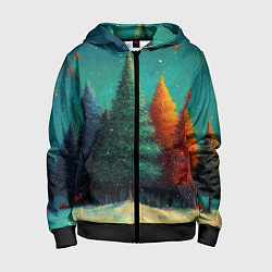 Толстовка на молнии детская Разноцветные елочки, цвет: 3D-черный