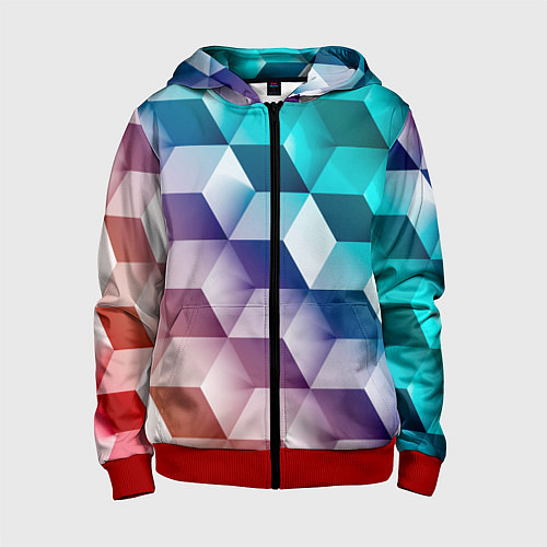 Детская толстовка на молнии Объёмные разноцветные градиентные кубы / 3D-Красный – фото 1