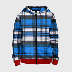 Толстовка на молнии детская Сине-белая ткань в клетку, цвет: 3D-красный