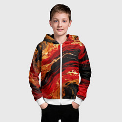 Толстовка на молнии детская Красно-золотые брызги на чёрном фоне, цвет: 3D-белый — фото 2