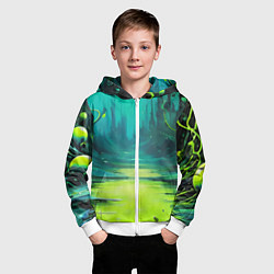 Толстовка на молнии детская Зелёная кислотная абстракция, цвет: 3D-белый — фото 2