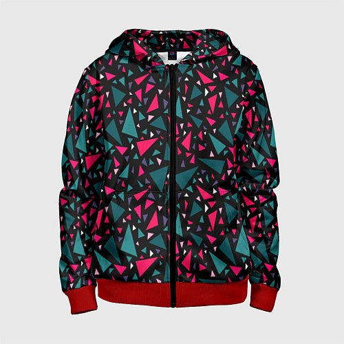 Детская толстовка на молнии Синие красные треугольники на черном фоне / 3D-Красный – фото 1