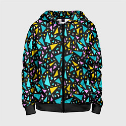 Толстовка на молнии детская Разноцветные яркие треугольники на черном, цвет: 3D-черный