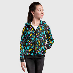 Толстовка на молнии детская Разноцветные яркие треугольники на черном, цвет: 3D-черный — фото 2