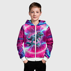Толстовка на молнии детская Cyber tyrannosaurus is a cool skateboarder, цвет: 3D-белый — фото 2