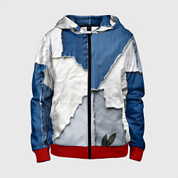 Толстовка на молнии детская Сине-белый пэчворк, цвет: 3D-красный