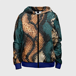 Толстовка на молнии детская Кожа в змеином стиле, цвет: 3D-синий