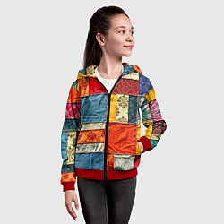 Толстовка на молнии детская Пэчворк из ярких тканей, цвет: 3D-красный — фото 2