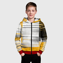 Толстовка на молнии детская Чёрные вертикальные полосы на жёлто-белом фоне, цвет: 3D-красный — фото 2