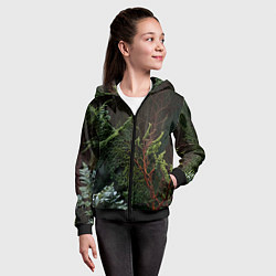 Толстовка на молнии детская Объемные растения в лесу, цвет: 3D-черный — фото 2