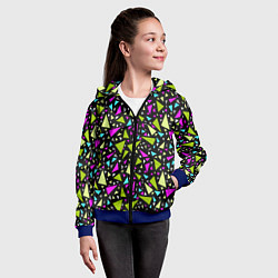 Толстовка на молнии детская Неоновые разноцветные треугольники на черном, цвет: 3D-синий — фото 2
