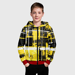Толстовка на молнии детская Жёлто-белый гранж на чёрном фоне, цвет: 3D-красный — фото 2