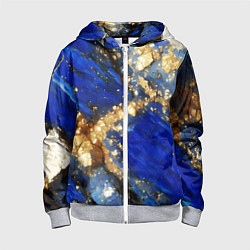 Толстовка на молнии детская Золотой минерал в синем камне, цвет: 3D-меланж