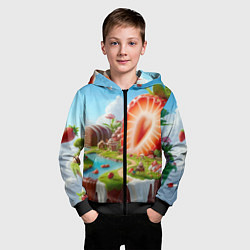 Толстовка на молнии детская Клубничная планета - нейроарт фантазия, цвет: 3D-черный — фото 2