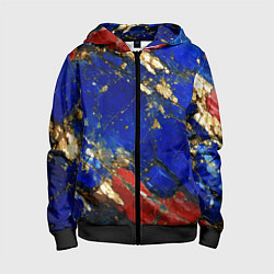 Толстовка на молнии детская Золотой и красный минерал в синем камне, цвет: 3D-черный