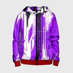 Толстовка на молнии детская Вертикальные чёрно-белые линии на фиолетовом фоне, цвет: 3D-красный