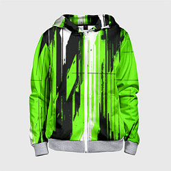 Толстовка на молнии детская Вертикальные чёрно-белые линии на зелёном фоне, цвет: 3D-меланж