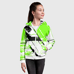 Толстовка на молнии детская Diagonal black and green stripes on a white backgr, цвет: 3D-белый — фото 2