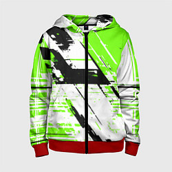 Толстовка на молнии детская Diagonal black and green stripes on a white backgr, цвет: 3D-красный