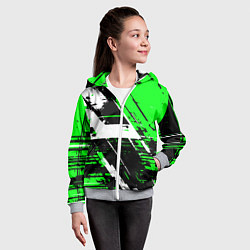 Толстовка на молнии детская Diagonal black and white stripes on a green backgr, цвет: 3D-меланж — фото 2