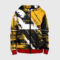 Толстовка на молнии детская Diagonal black and white stripes on a yellow backg, цвет: 3D-красный