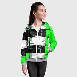 Толстовка на молнии детская Зелёные и чёрные полосы на белом фоне, цвет: 3D-меланж — фото 2