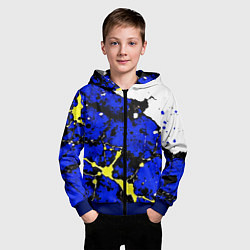 Толстовка на молнии детская Сине-жёлтая абстракция на белом фоне, цвет: 3D-синий — фото 2