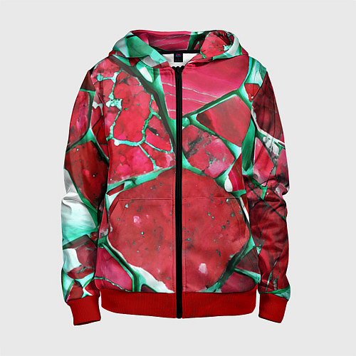 Детская толстовка на молнии Зеленый минерал в красном камне / 3D-Красный – фото 1