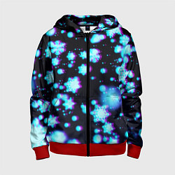 Толстовка на молнии детская Неоновые снежинки глитч, цвет: 3D-красный