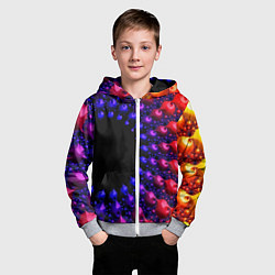 Толстовка на молнии детская Неоновая абстракция фрактал, цвет: 3D-меланж — фото 2