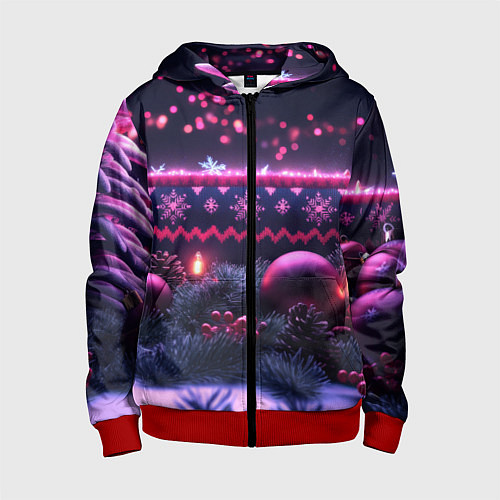 Детская толстовка на молнии Новый год в фиолетовом свете / 3D-Красный – фото 1