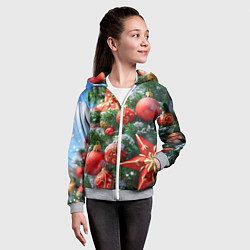 Толстовка на молнии детская Красные шары и звезда новогодняя, цвет: 3D-меланж — фото 2