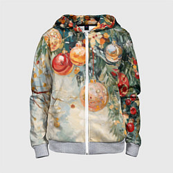 Толстовка на молнии детская Большие и маленькие новогодние шары, цвет: 3D-меланж