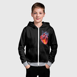 Толстовка на молнии детская Яркое стеклянное сердце огонь внутри, цвет: 3D-меланж — фото 2