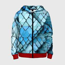 Толстовка на молнии детская Синие рельефные плитки, цвет: 3D-красный