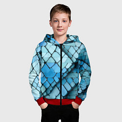 Толстовка на молнии детская Синие рельефные плитки, цвет: 3D-красный — фото 2