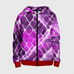 Толстовка на молнии детская Фиолетовые рельефные плитки и белое свечение, цвет: 3D-красный