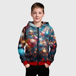 Толстовка на молнии детская Красные и синие шары на фоне елки, цвет: 3D-красный — фото 2